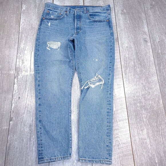 Levi's Denim - Levis Womens 501 Skinny Jeans Size 31 Big E Premium Denim Distressed High Rise